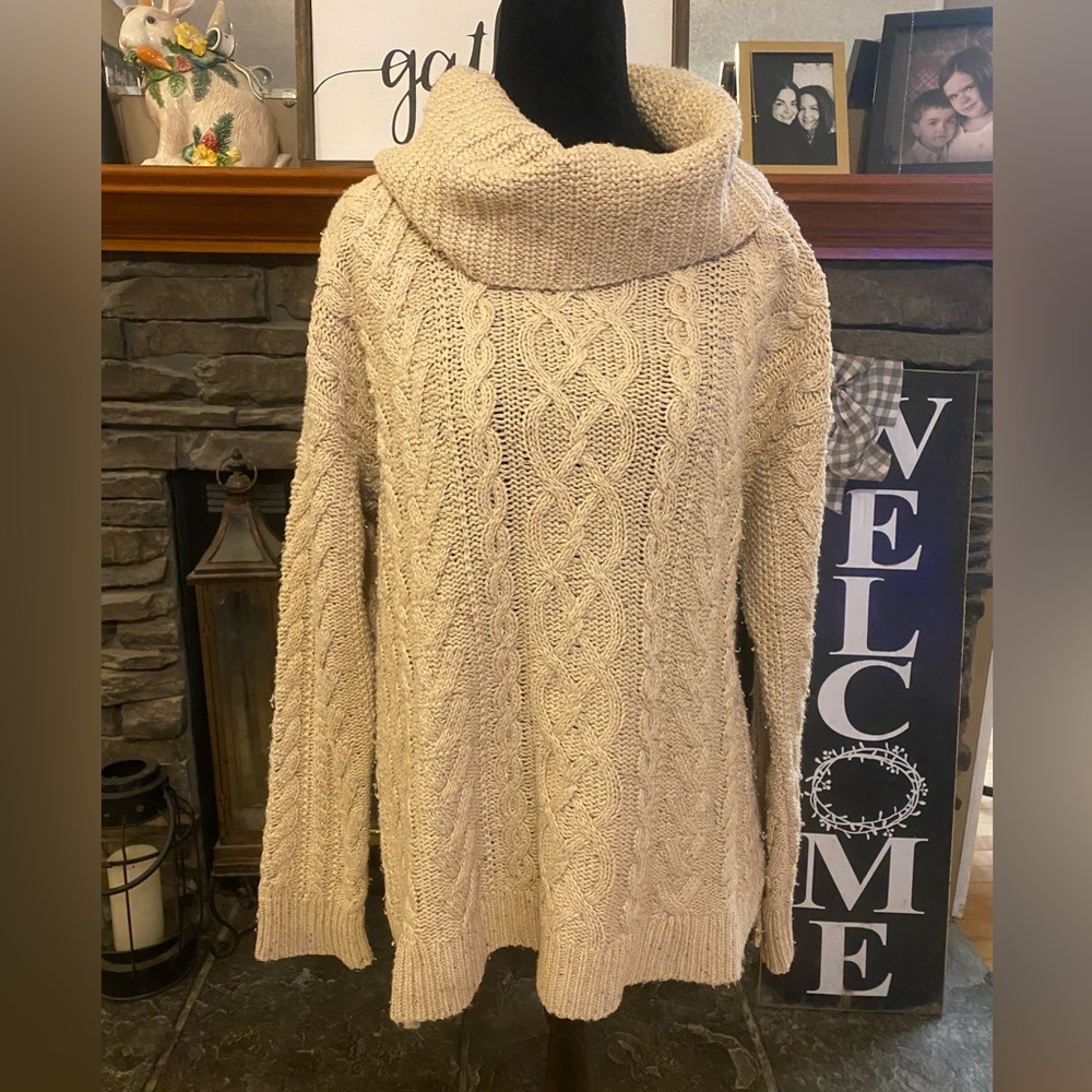 Lauren Ralph Lauren Cream Cable Knit Cowl Neck Fisherman Sweater